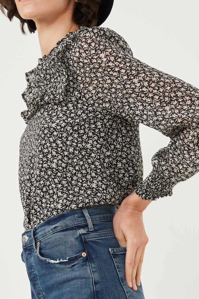 Womens Ditsy Floral Ruffled Bib Smocked Cuff Top sold by Hayden product image thumbnail 3