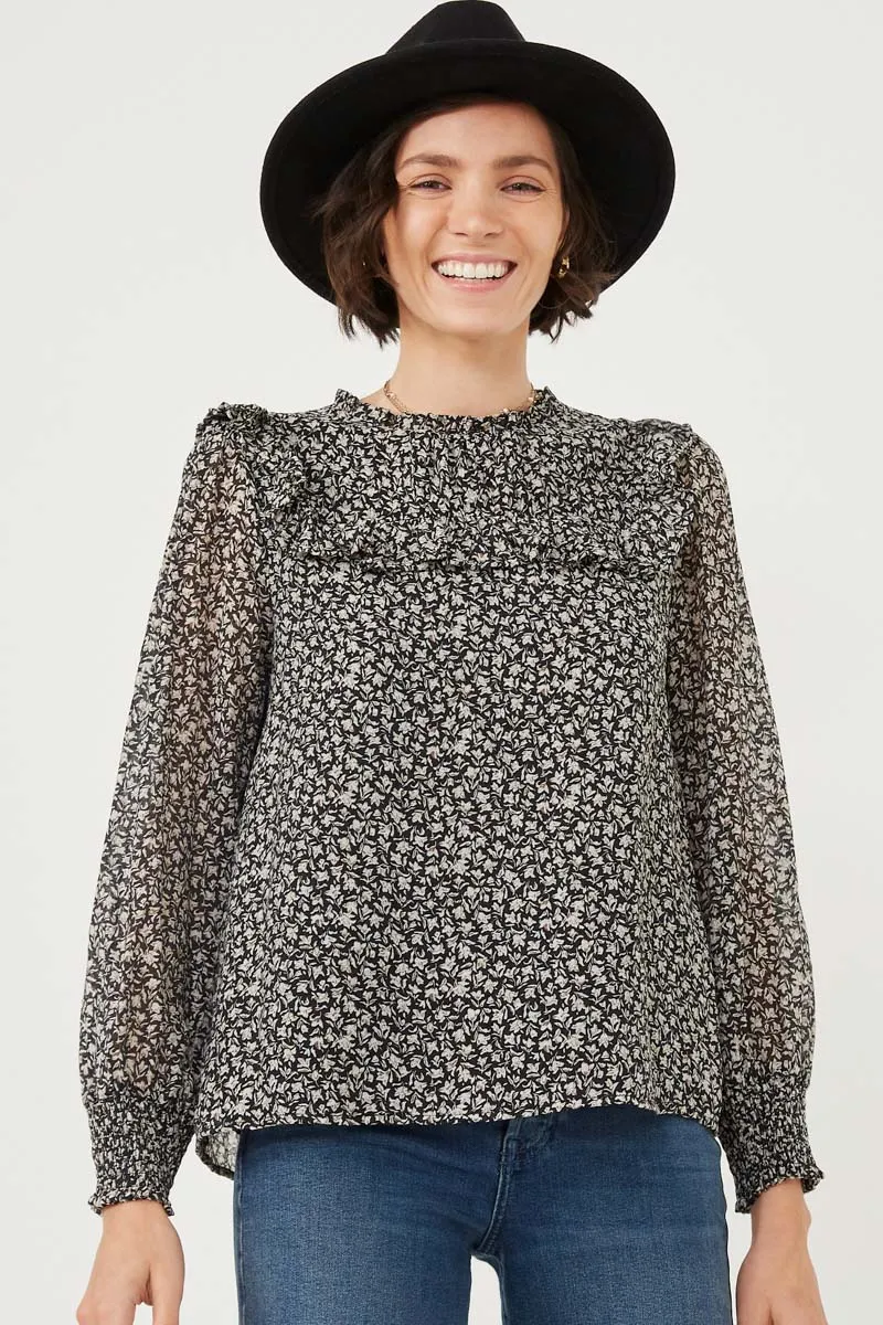 Womens Ditsy Floral Ruffled Bib Smocked Cuff Top sold by Hayden product image thumbnail 4