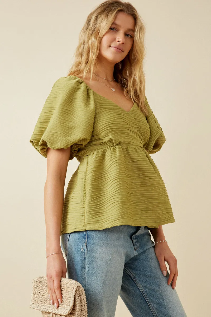Womens Textured Exaggerated Puff Sleeve Surplice Top sold by Hayden product image thumbnail 4