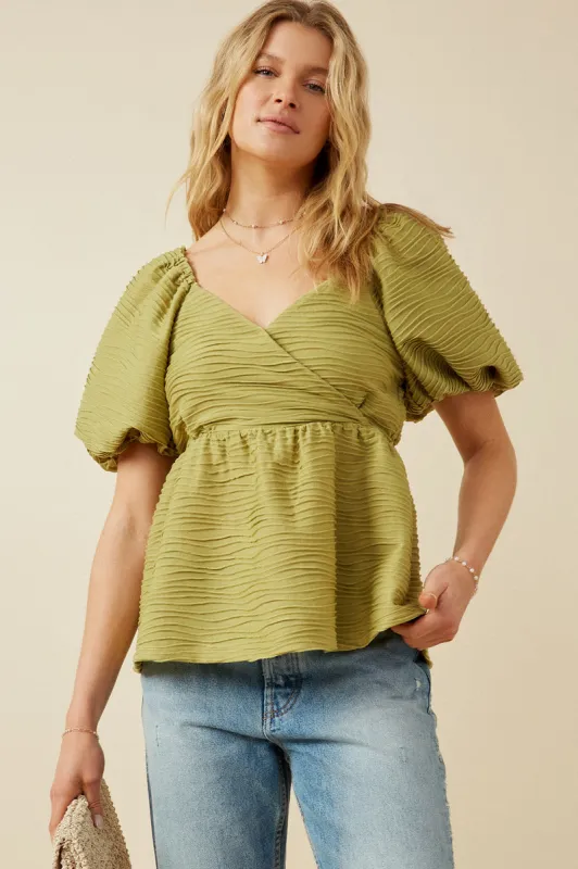 Womens Textured Exaggerated Puff Sleeve Surplice Top sold by Hayden