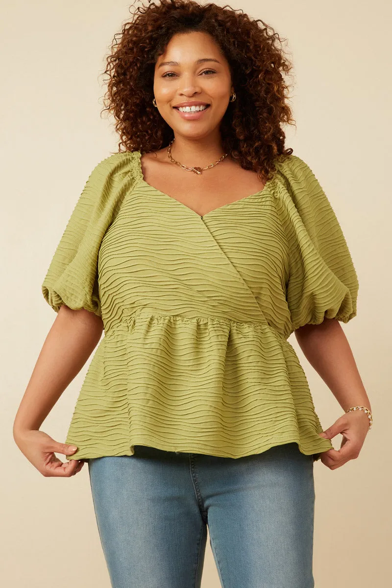 Womens Textured Exaggerated Puff Sleeve Surplice Top sold by Hayden product image thumbnail 2