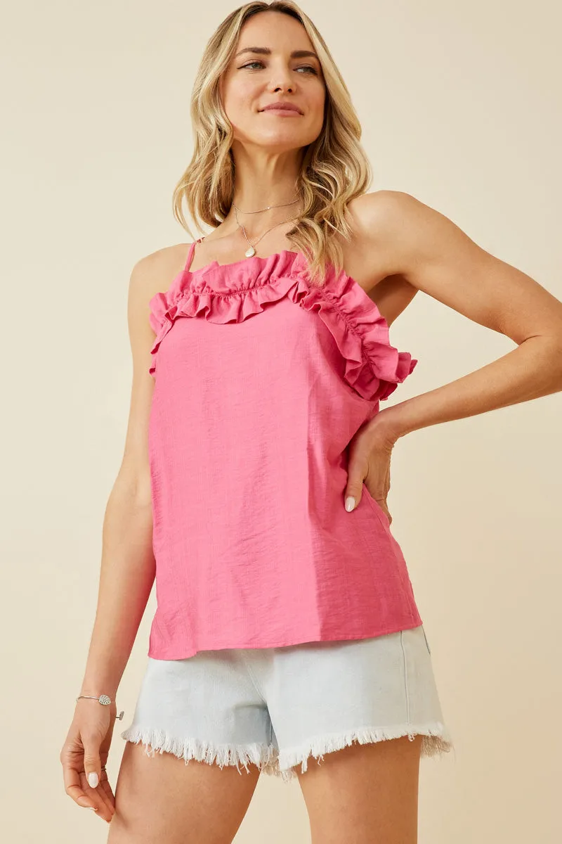 Womens Textured Exaggerated Ruffle Cami Tank sold by Hayden