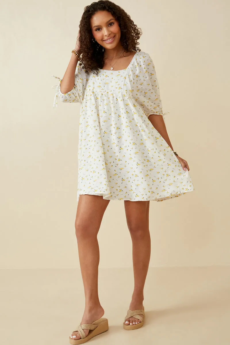 Womens Textured Ditsy Floral Square Neck Tie Sleeve Dress sold by Hayden product image thumbnail 5