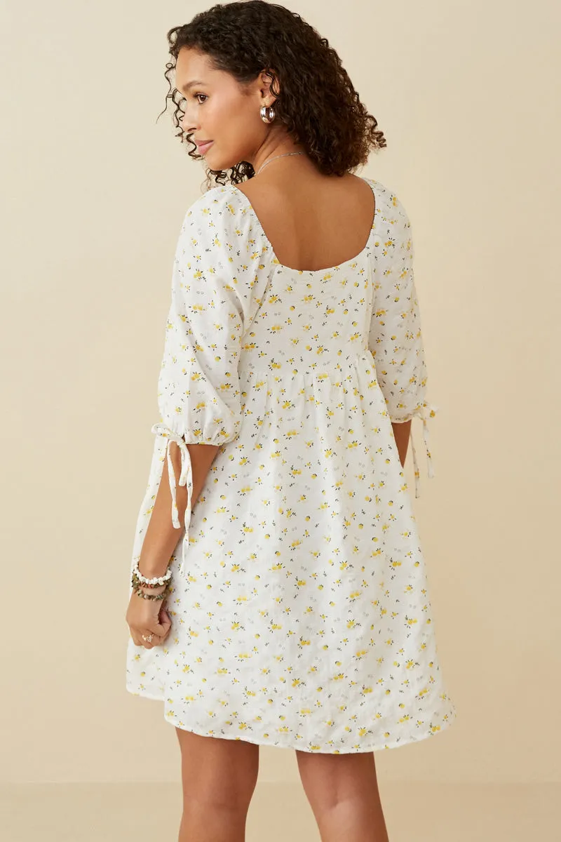 Womens Textured Ditsy Floral Square Neck Tie Sleeve Dress sold by Hayden product image thumbnail 4