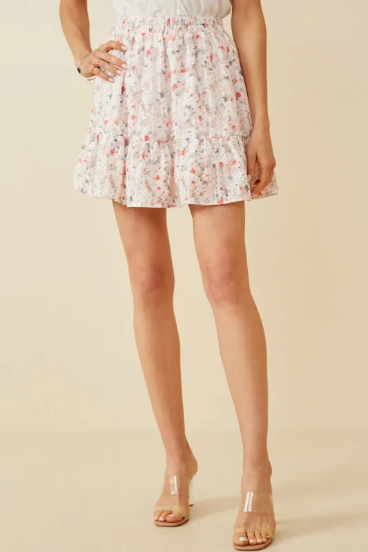 Womens Eyelet Embroidered Floral Elastic Waist Skirt sold by Hayden