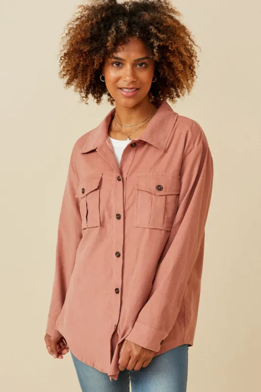 Womens Corduroy Patch Pocket Button Up Shirt sold by Hayden