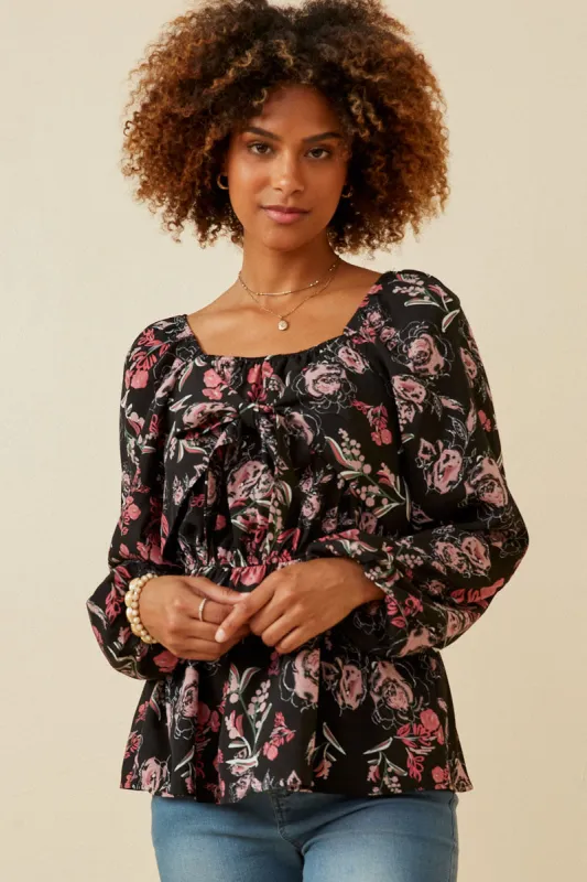 Womens Floral Foliage Print Twist Front Peplum Top sold by Hayden