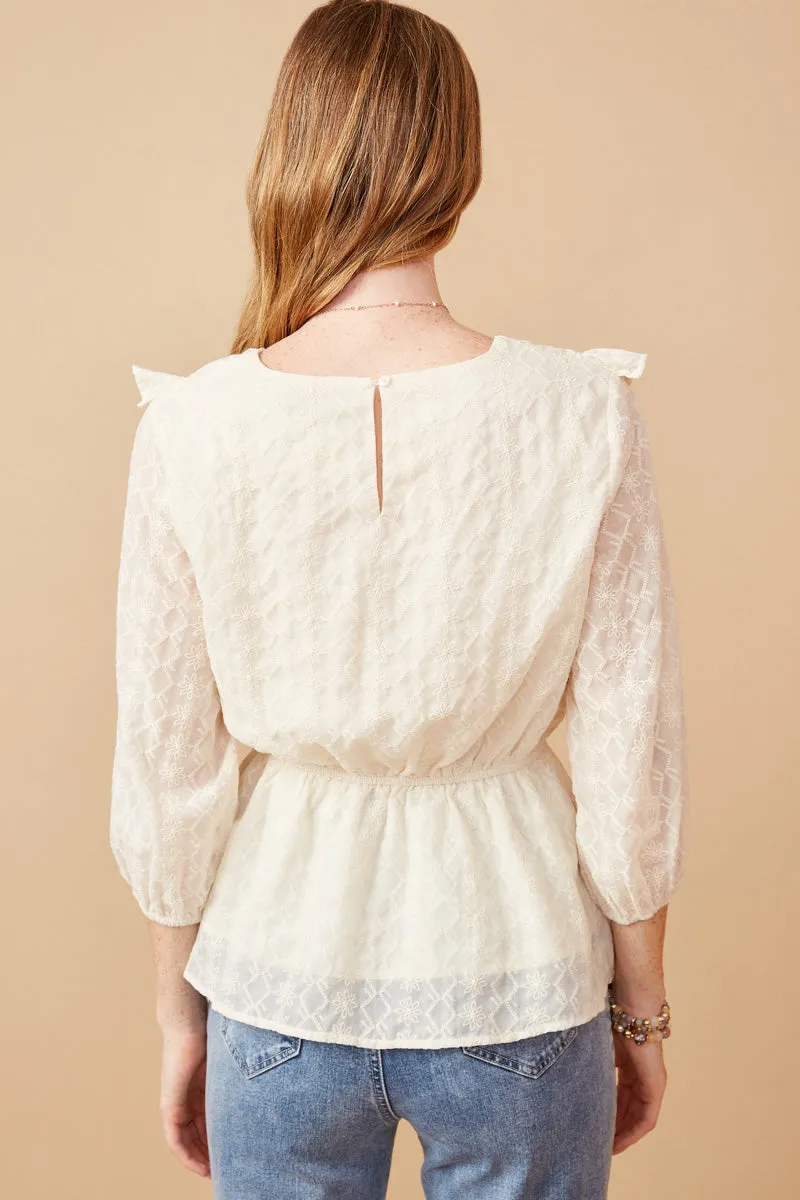 Womens Floral Embroidered Ruffled Yolk Peplum Top sold by Hayden product image thumbnail 5