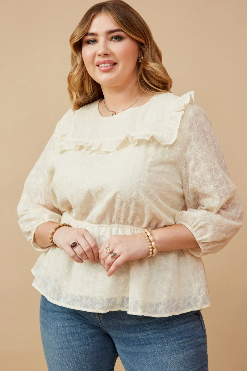 Womens Floral Embroidered Ruffled Yolk Peplum Top sold by Hayden product image thumbnail 2