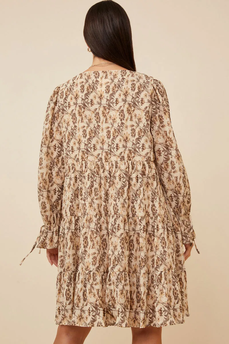 Womens Textured Floral Print V Neck Tiered Dress sold by Hayden product image thumbnail 4