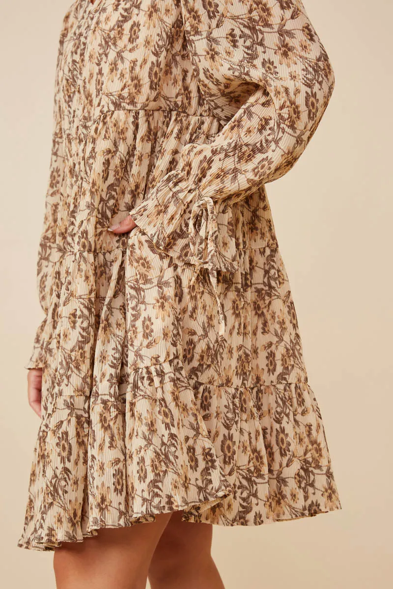 Womens Textured Floral Print V Neck Tiered Dress sold by Hayden product image thumbnail 3