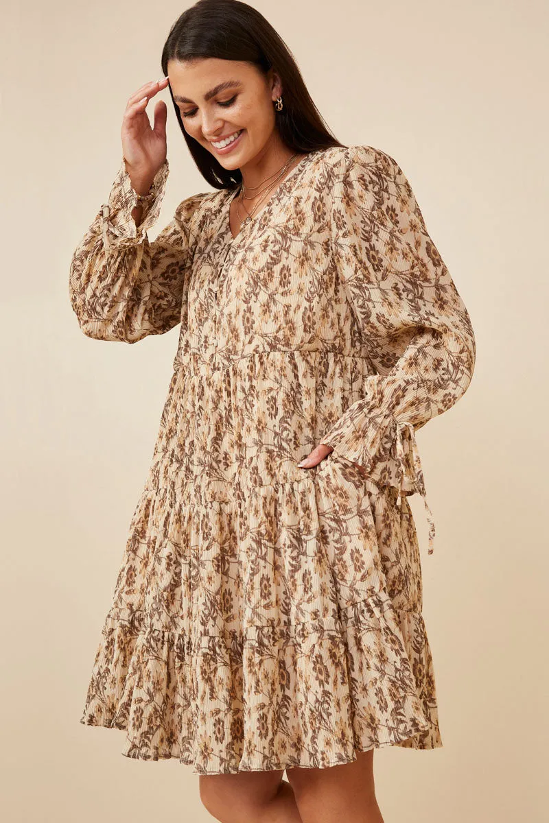 Womens Textured Floral Print V Neck Tiered Dress sold by Hayden product image thumbnail 5