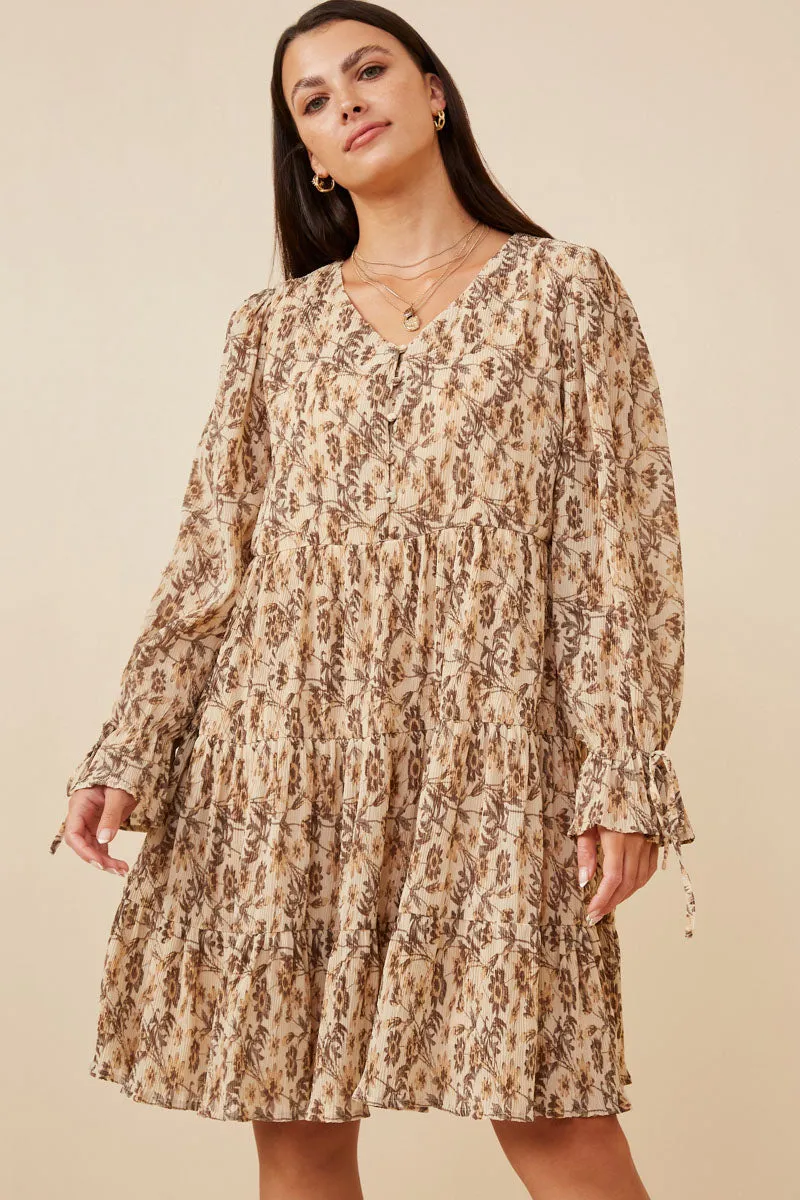 Womens Textured Floral Print V Neck Tiered Dress sold by Hayden