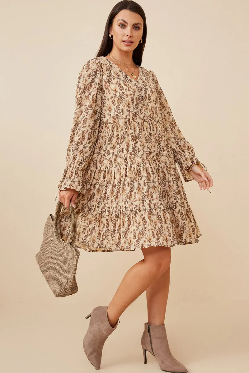 Womens Textured Floral Print V Neck Tiered Dress sold by Hayden product image thumbnail 2