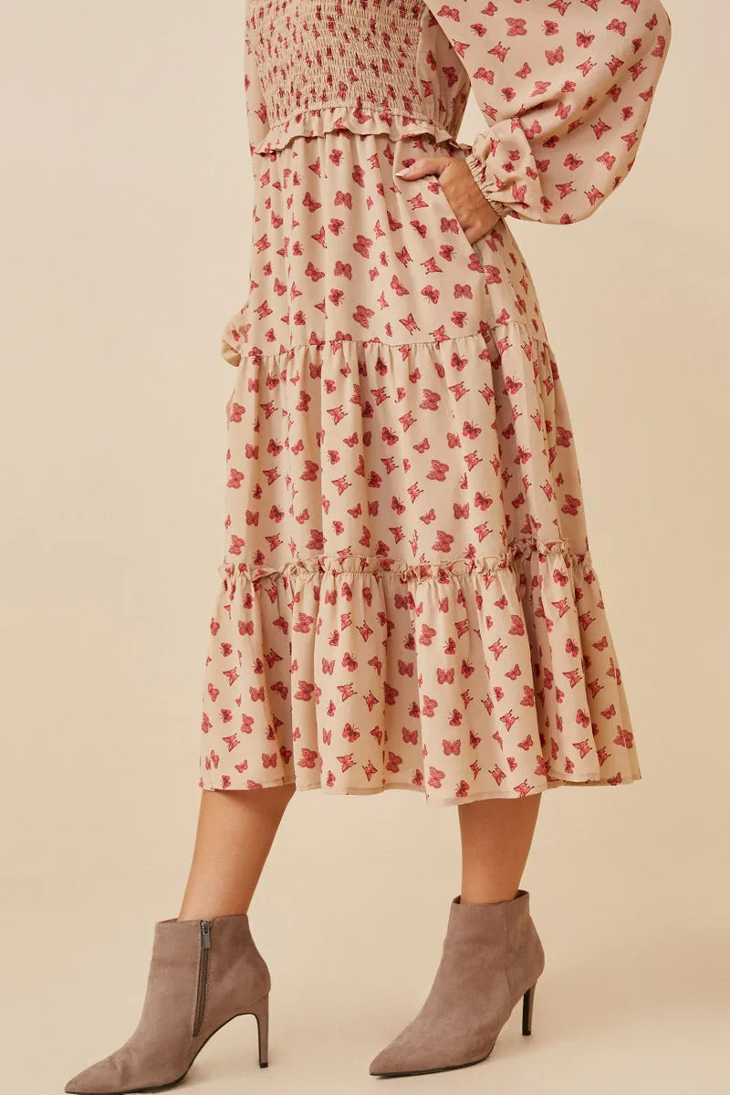 Womens Ditsy Butterfly Print Smocked Midi Dress sold by Hayden product image thumbnail 3