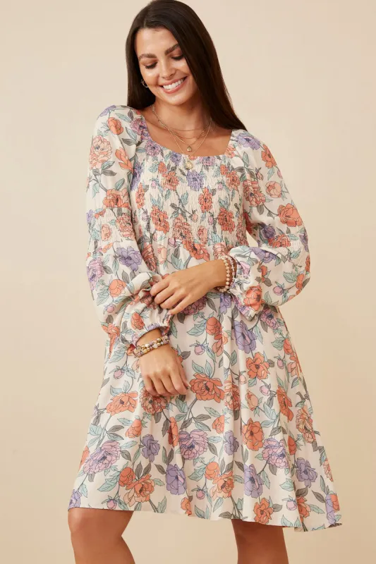 Womens Romantic Floral Smocked Detailed Dress sold by Hayden