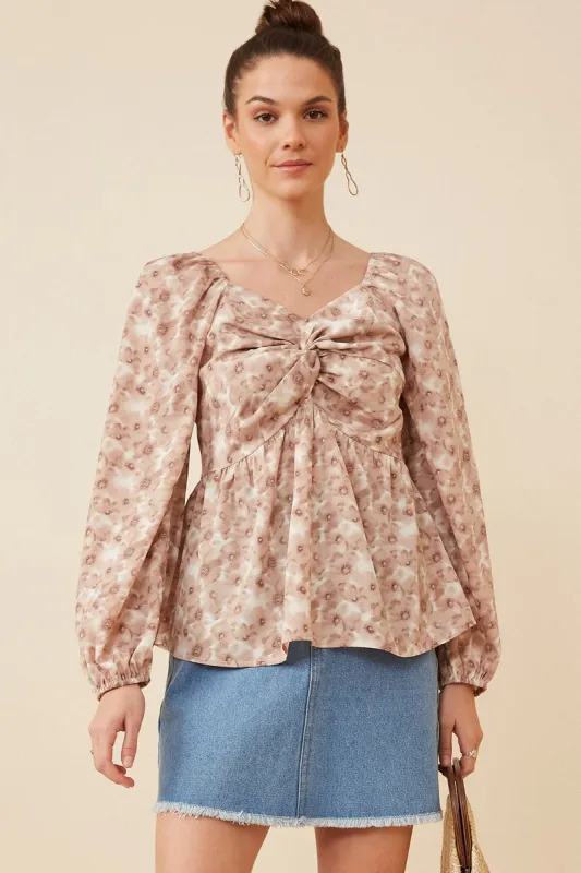 Womens Floral Print Twist Front Smocked Back Top sold by Hayden
