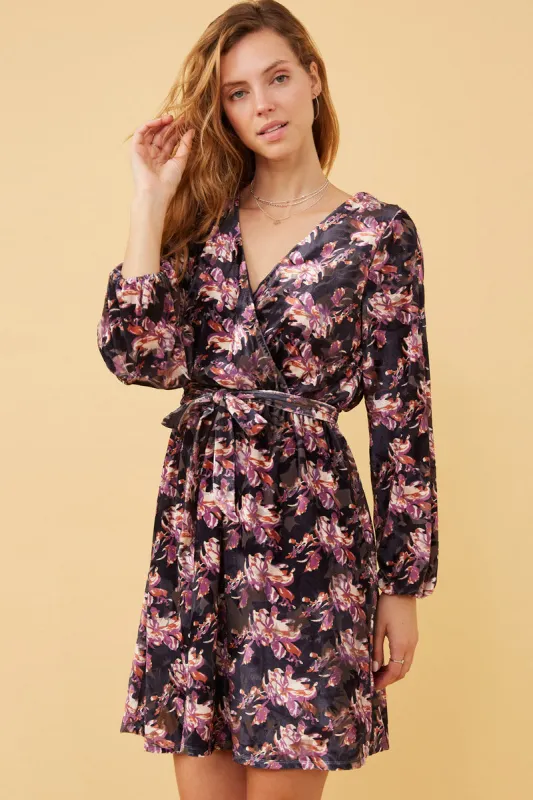 Womens Floral Burnout Velvet Belted Wrap Dress sold by Hayden