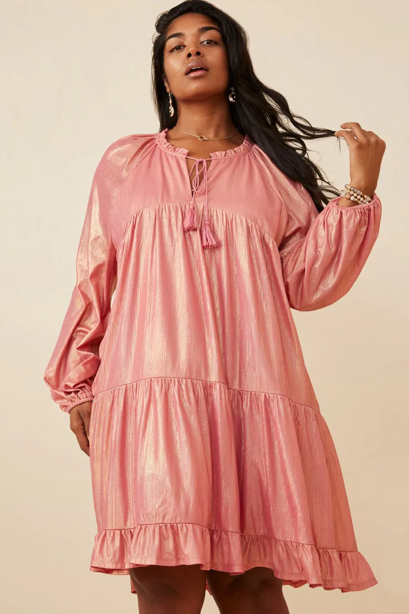 Womens Textured Iridescent Glow Tasseled Long Sleeve Dress sold by Hayden product image thumbnail 2
