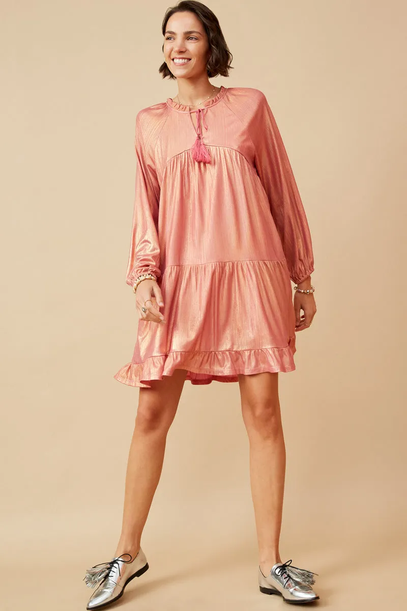 Womens Textured Iridescent Glow Tasseled Long Sleeve Dress sold by Hayden product image thumbnail 3