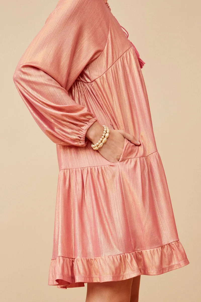 Womens Textured Iridescent Glow Tasseled Long Sleeve Dress sold by Hayden product image thumbnail 4