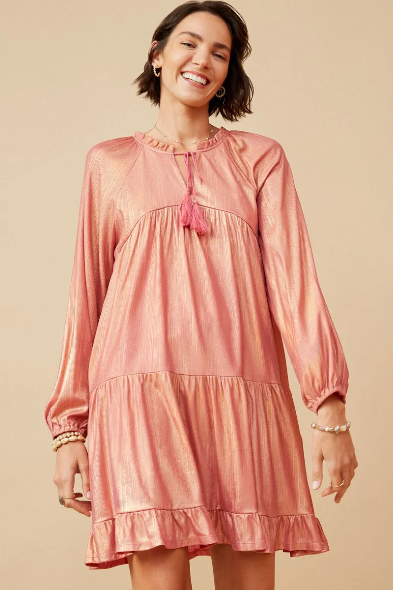 Womens Textured Iridescent Glow Tasseled Long Sleeve Dress sold by Hayden