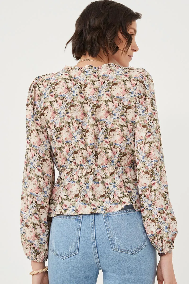 Womens Floral Print Ruffled Smock Surplice Top sold by Hayden product image thumbnail 4