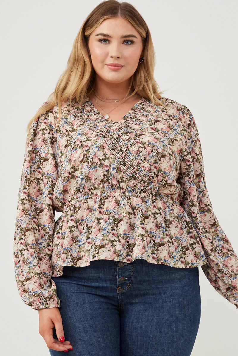 Womens Floral Print Ruffled Smock Surplice Top sold by Hayden product image thumbnail 2