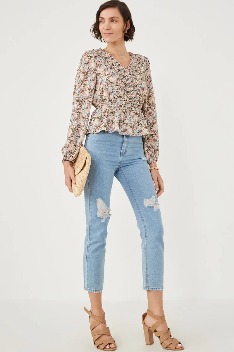 Womens Floral Print Ruffled Smock Surplice Top sold by Hayden product image thumbnail 3