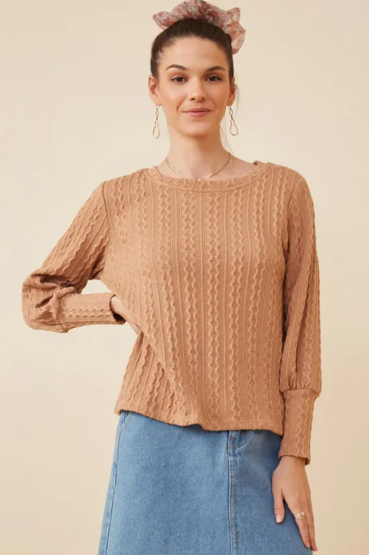 Womens Long Cuff Cable Knit Pullover Top sold by Hayden
