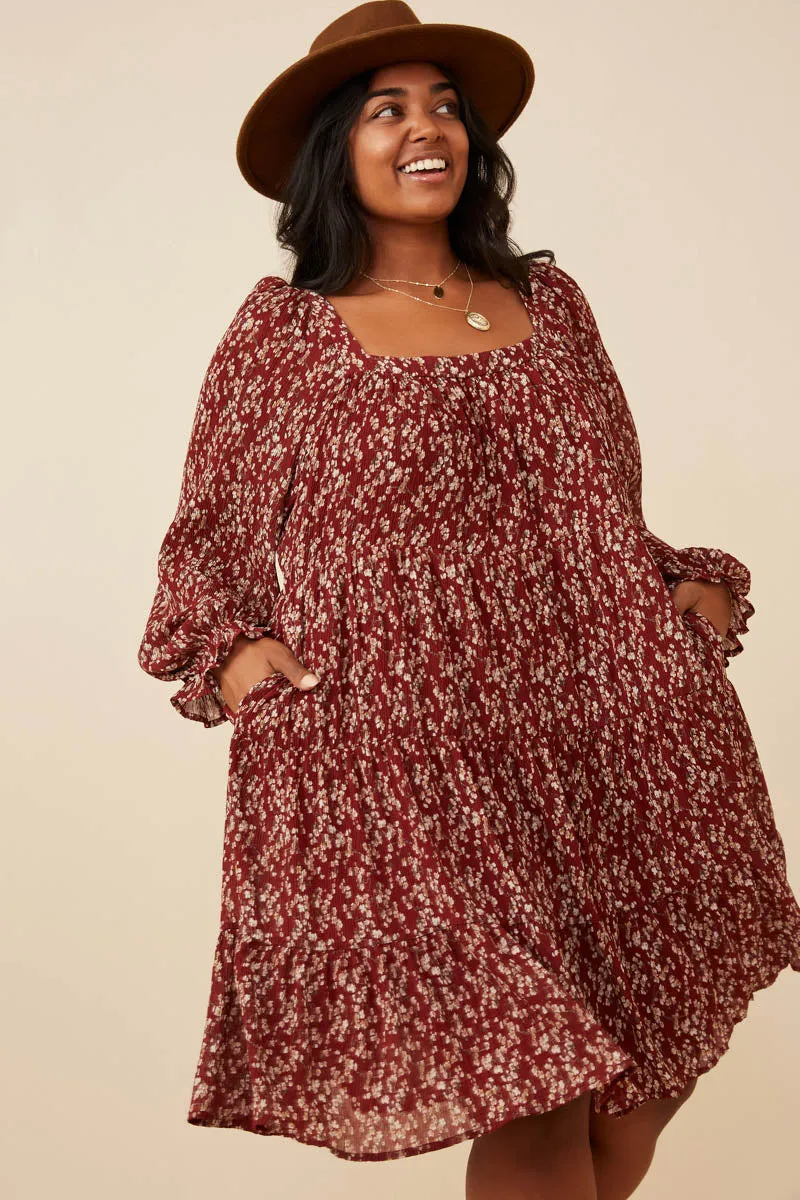 Womens Ditsy Floral Cinched Puff Sleeve Square Neck Dress sold by Hayden product image thumbnail 2