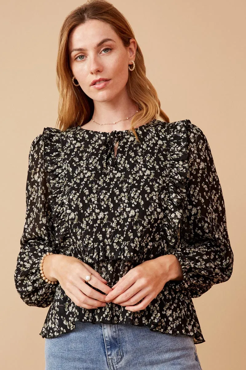 Womens Ditsy Floral Tie Front Ruffle Detail Top sold by Hayden