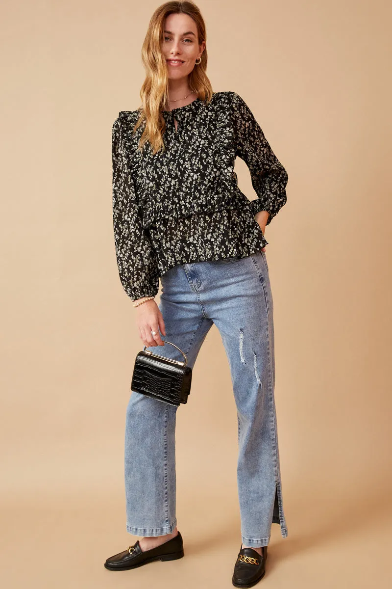 Womens Ditsy Floral Tie Front Ruffle Detail Top sold by Hayden product image thumbnail 3