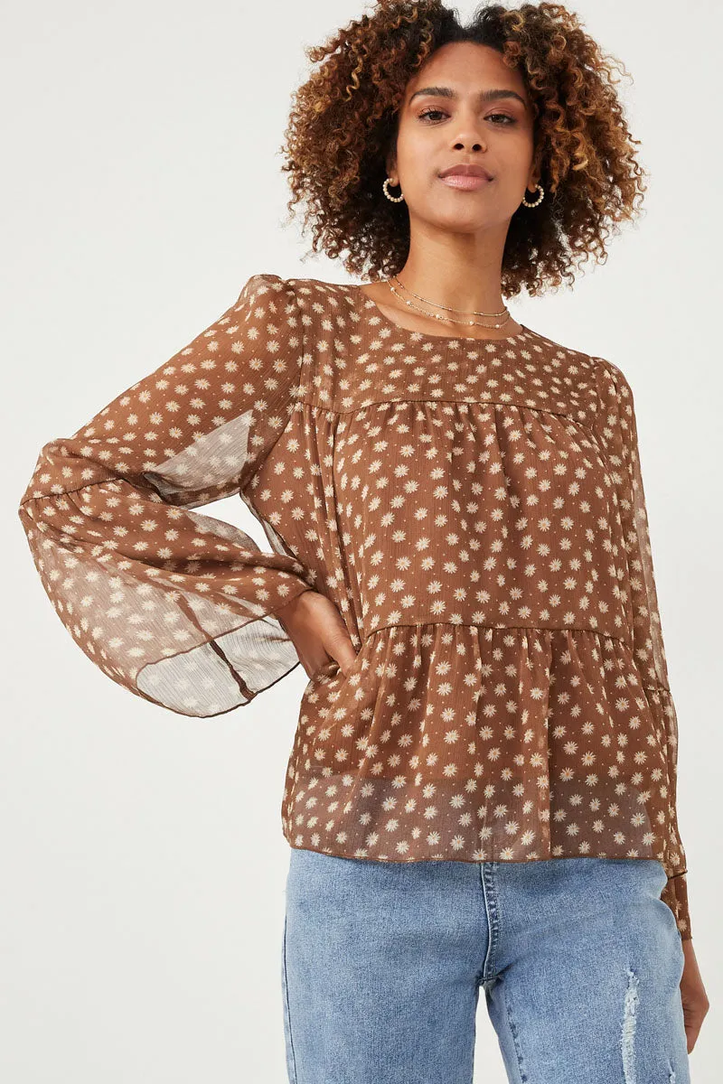 Womens Daisy Print Tiered Chiffon Top sold by Hayden product image thumbnail 3