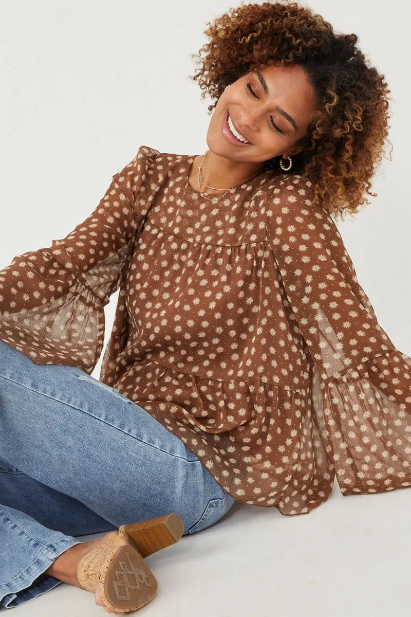 Womens Daisy Print Tiered Chiffon Top sold by Hayden