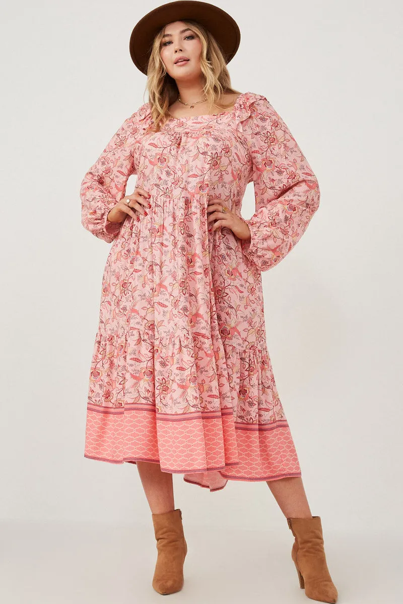 Womens Border Print Long Sleeve Ruffle Shoulder Dress sold by Hayden product image thumbnail 2