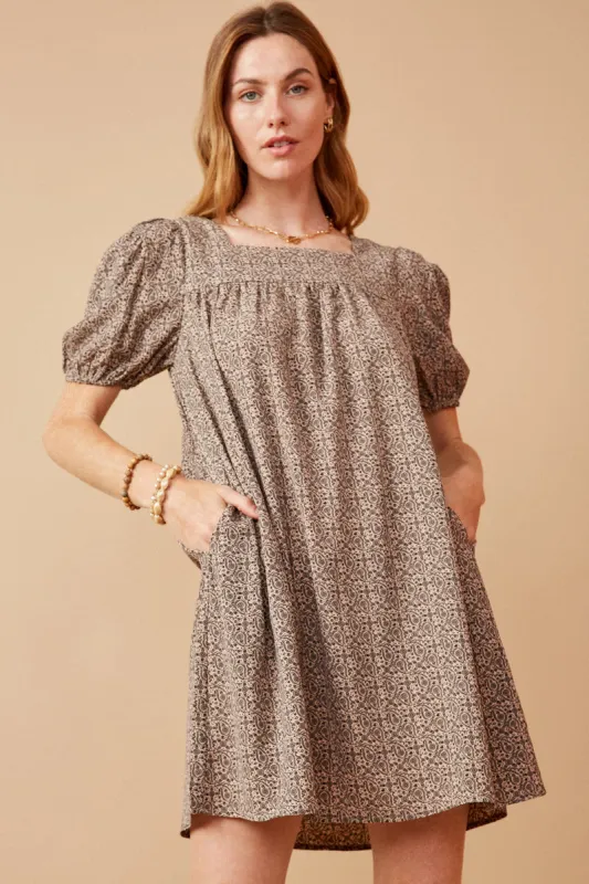 Womens Ditsy Paisley Print Square Neck Puff Sleeve Dress sold by Hayden