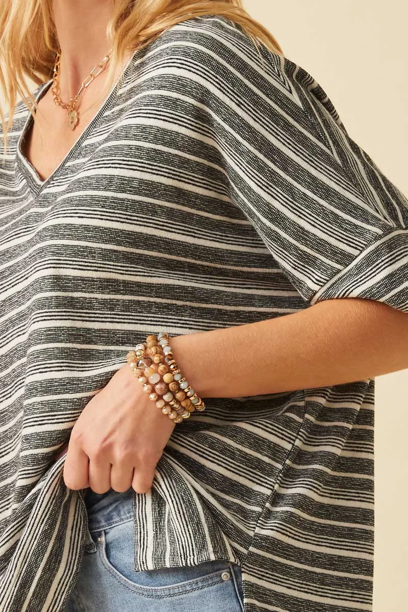 Womens Engineered Stripe Oversize V-Neck High Low Knit Top sold by Hayden product image thumbnail 4