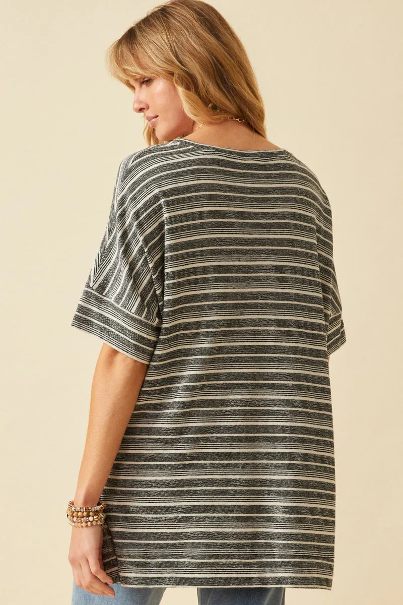 Womens Engineered Stripe Oversize V-Neck High Low Knit Top sold by Hayden product image thumbnail 5
