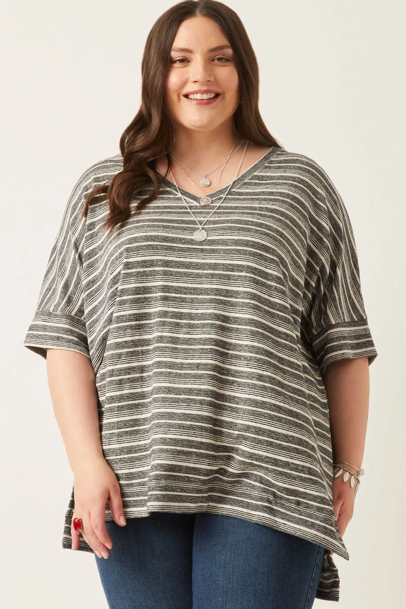 Womens Engineered Stripe Oversize V-Neck High Low Knit Top sold by Hayden product image thumbnail 2