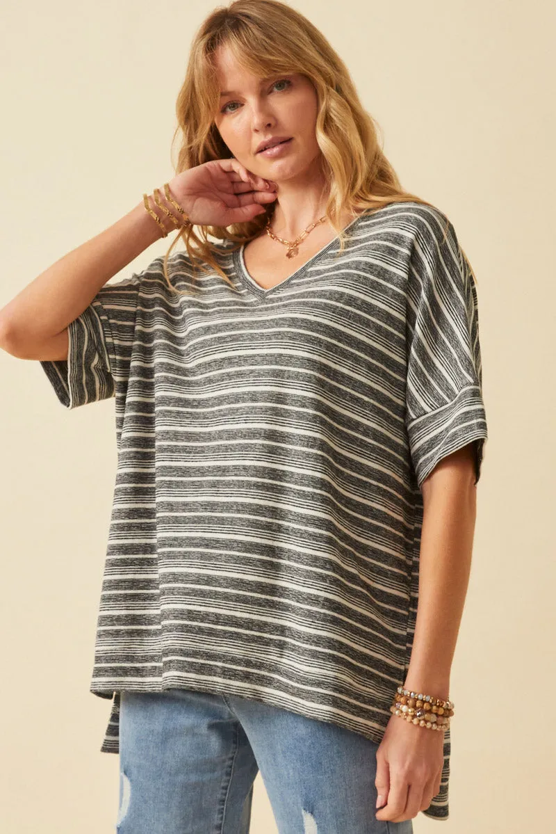 Womens Engineered Stripe Oversize V-Neck High Low Knit Top sold by Hayden product image thumbnail 3