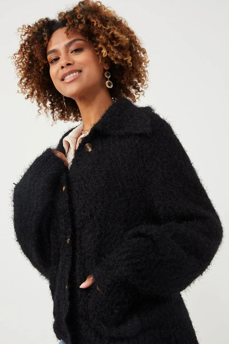 Womens Fuzzy Popcorn Knit Button Up Collared Sweater Cardigan sold by Hayden product image thumbnail 3