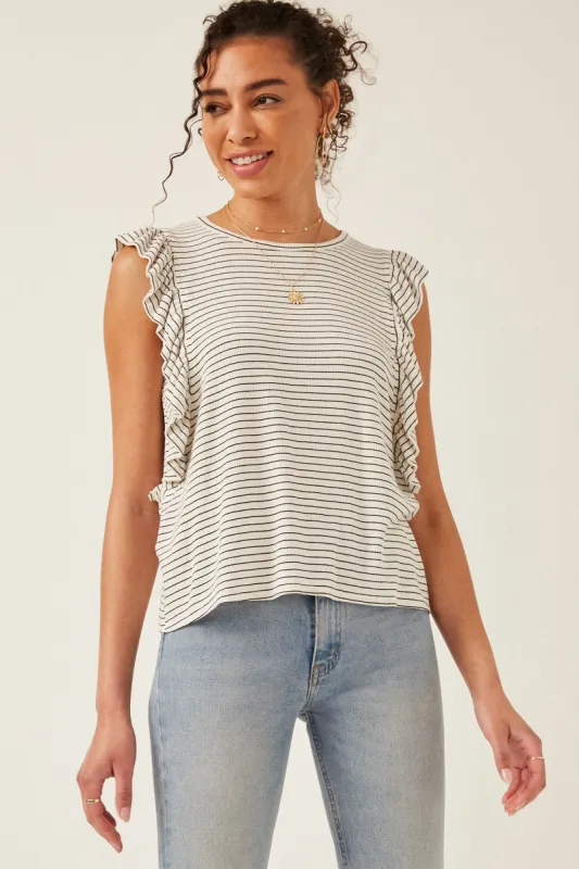 Womens Ribbed Stripe Ruffled Tank sold by Hayden