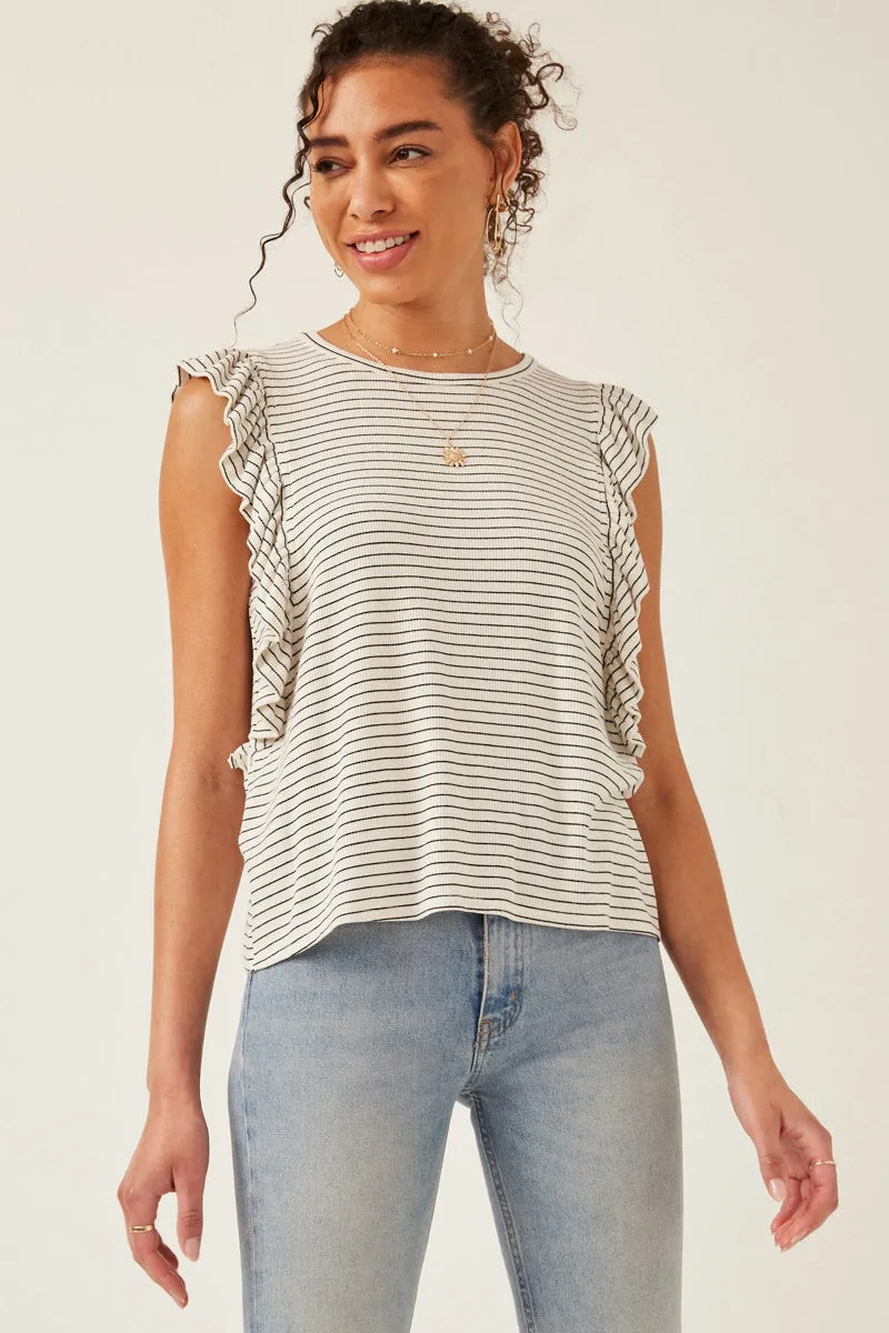 Womens Ribbed Stripe Ruffled Tank sold by Hayden