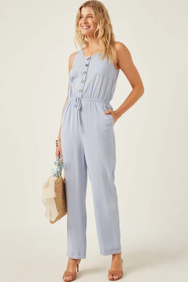 Womens Drawstring Waist Button Detail Tank Jumpsuit sold by Hayden