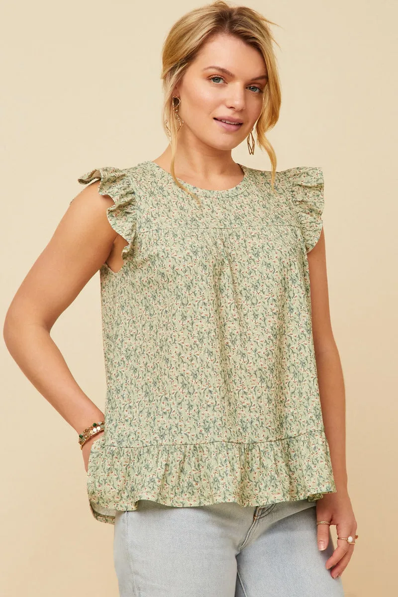 Womens Textured Floral Knit Ruffle Detail Tank sold by Hayden product image thumbnail 3