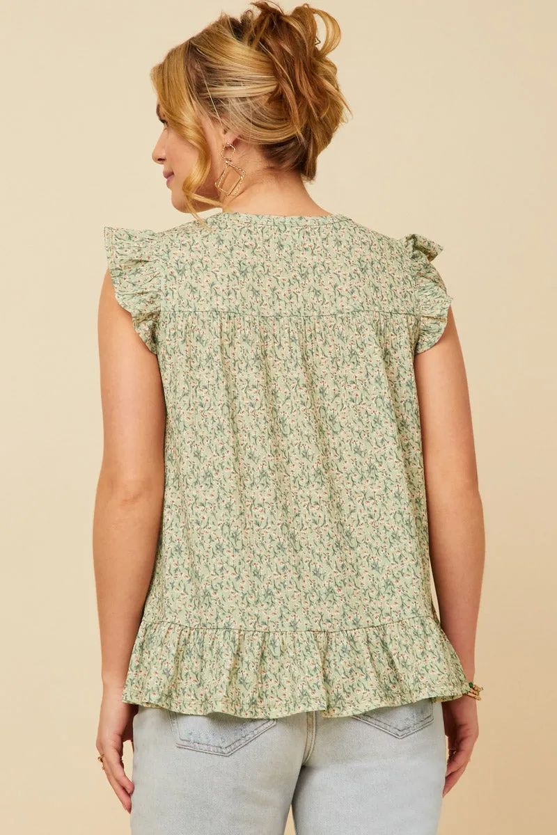 Womens Textured Floral Knit Ruffle Detail Tank sold by Hayden product image thumbnail 4