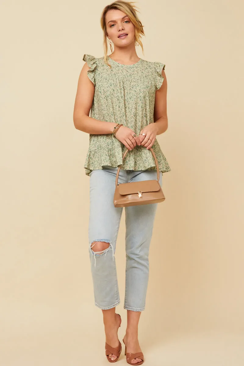 Womens Textured Floral Knit Ruffle Detail Tank sold by Hayden product image thumbnail 5