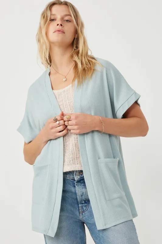 Womens Waffle Knit Short Sleeve Open Cardigan sold by Hayden