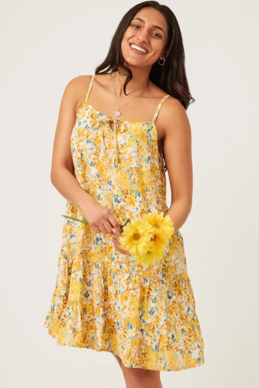 Womens Tie Front Tiered Floral Mini Tank Dress made by Hayden